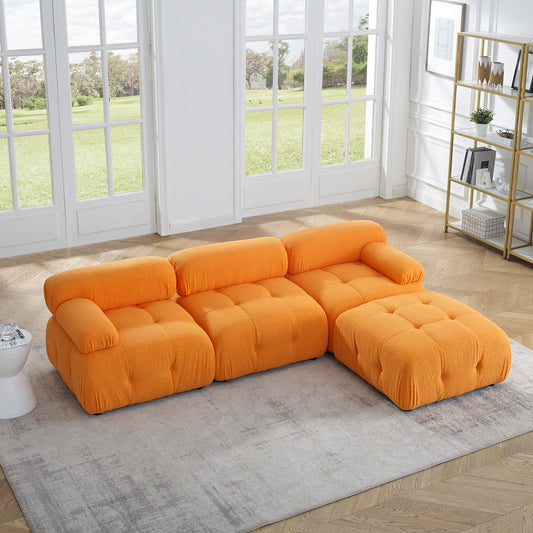 Modular Sectional Sofa, Button Tufted Designed and DIY Combination,L Shaped Couch with Reversible Ottoman, Orange Teddy Fabric