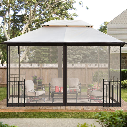 U_STYLE 13 Ft. W x 9.7 Ft. D Iron Patio Outdoor Gazebo, Double Roof Soft Canopy Garden Backyard Gazebo with Mosquito Netting Suitable for Lawn, Garden, Backyard and Deck