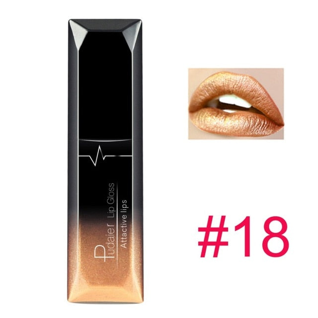 pudaier 21 Colors Metallic Liquid Lip Gloss Waterproof Matte Lip Gold 24 Hours Long - TRIPLE AAA Fashion Collection