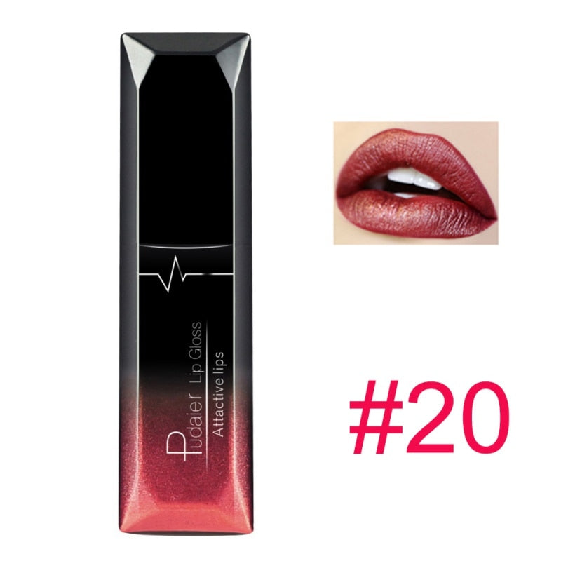 pudaier 21 Colors Metallic Liquid Lip Gloss Waterproof Matte Lip Gold 24 Hours Long - TRIPLE AAA Fashion Collection